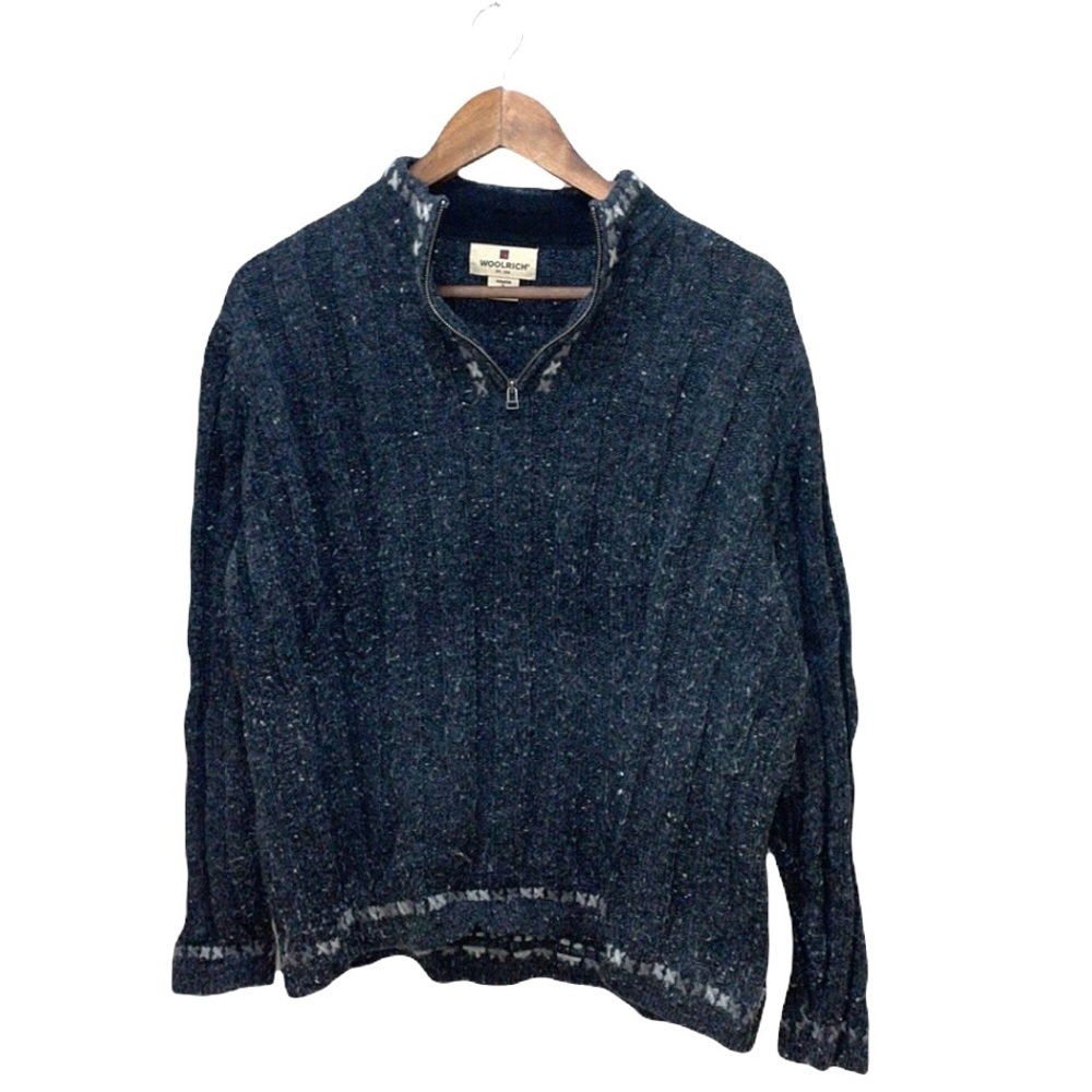 Woolrich Gray Knit Sweater Wool Lambswool 1/4 Zip Soft Winter Modern Size XL